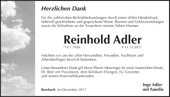 Traueranzeige von Reinhold Adler von Pegnitz-Zeitung