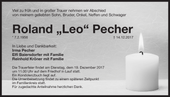Traueranzeige von Roland Pecher von Pegnitz-Zeitung