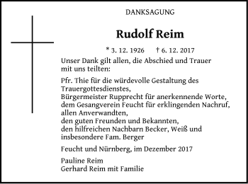 Traueranzeige von Rudolf Reim von Der Bote