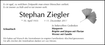 Traueranzeige von Stephan Ziegler von Pegnitz-Zeitung