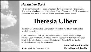Traueranzeige von Theresia Ulherr von Pegnitz-Zeitung