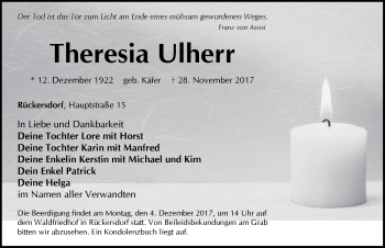 Traueranzeige von Theresia Ulherr von Pegnitz-Zeitung