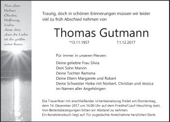 Traueranzeige von Thomas Gutmann von Pegnitz-Zeitung