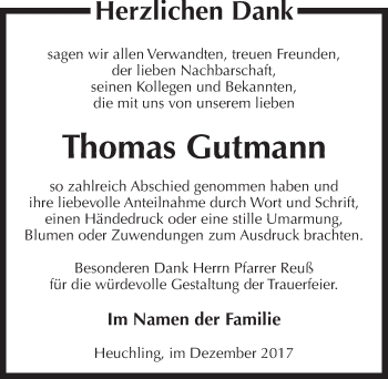 Traueranzeige von Thomas Gutmann von Pegnitz-Zeitung