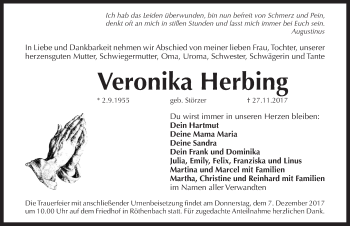 Traueranzeige von Veronika Herbing von Pegnitz-Zeitung