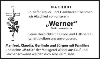 Traueranzeige von Werner  von Hersbrucker Zeitung