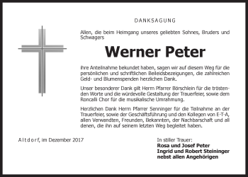 Traueranzeige von Werner Peter von Der Bote