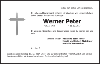 Traueranzeige von Werner Peter von Der Bote
