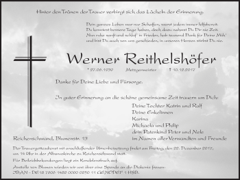 Traueranzeige von Werner Reithelshöfer von Hersbrucker Zeitung
