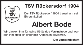 Traueranzeige von Albert Bode von Pegnitz-Zeitung