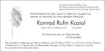 Traueranzeige von Konrad Rufin Koziol von Pegnitz-Zeitung