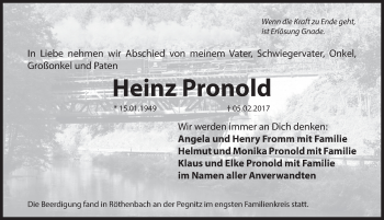 Traueranzeige von Heinz Pronold von Hersbrucker Zeitung