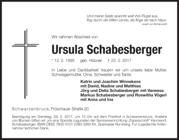 Traueranzeige von Ursula Schabesberger von Der Bote