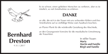 Traueranzeige von Bernhard Dreston von Pegnitz-Zeitung