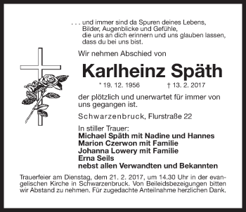 Traueranzeige von Karlheinz Späth von Der Bote