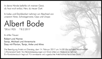 Traueranzeige von Albert Bode von Pegnitz-Zeitung
