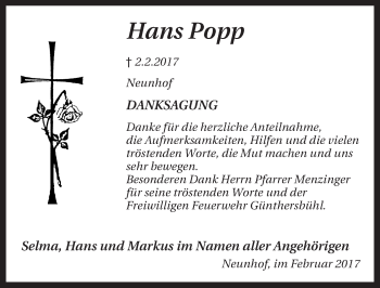Traueranzeige von Hans Popp von Pegnitz-Zeitung