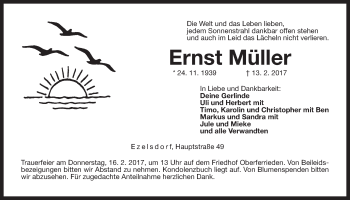 Traueranzeige von Ernst Müller von Der Bote