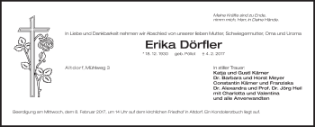 Traueranzeige von Erika Dörfler von Der Bote