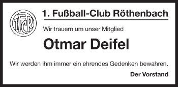 Traueranzeige von Otmar Deifel von Pegnitz-Zeitung