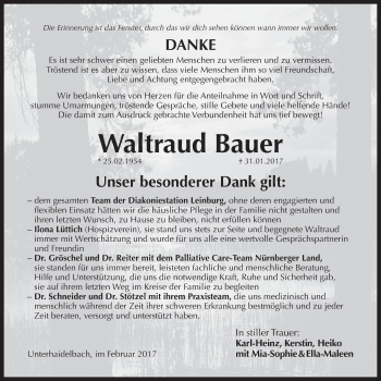 Traueranzeige von Waltraud Bauer von Der Bote