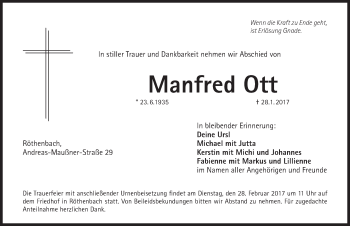 Traueranzeige von Manfred Ott von Pegnitz-Zeitung