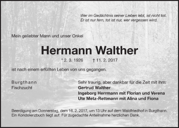 Traueranzeige von Hermann Walther von Der Bote