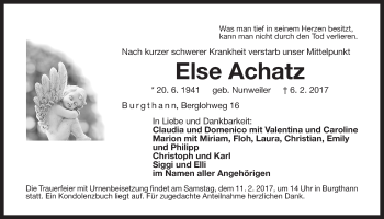 Traueranzeige von Else Achatz von Der Bote