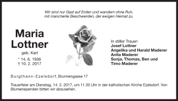 Traueranzeige von Maria Lottner von Der Bote