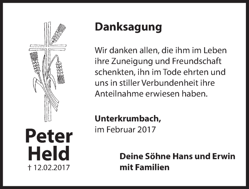  Traueranzeige für Peter Held vom 25.02.2017 aus Hersbrucker Zeitung