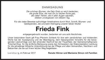 Traueranzeige von Frieda Fink von Der Bote