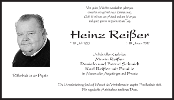 Traueranzeige von Heinz Reißer von Pegnitz-Zeitung