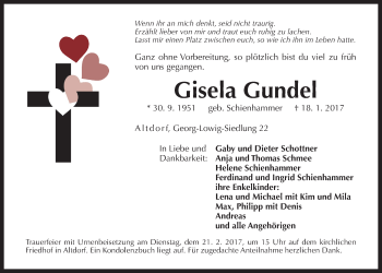 Traueranzeige von Gisela Gundel von Der Bote