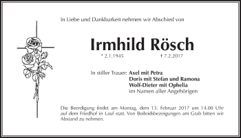 Traueranzeige von Irmhild Roesch von Pegnitz-Zeitung