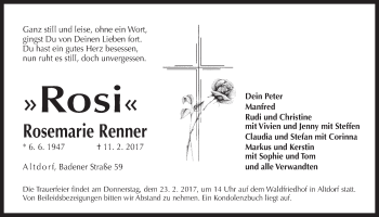 Traueranzeige von Rosemarie Renner von Der Bote