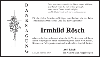 Traueranzeige von Irmhild Rösch von Pegnitz-Zeitung
