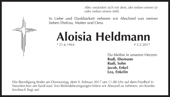 Traueranzeige von Aloisia Heldmann von Pegnitz-Zeitung