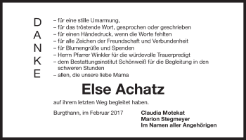 Traueranzeige von Else Achatz von Der Bote