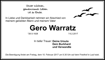 Traueranzeige von Gero Warratz von Pegnitz-Zeitung