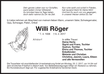 Traueranzeige von Willi Röger von Der Bote
