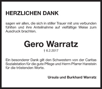 Traueranzeige von Gero Warratz von Pegnitz-Zeitung