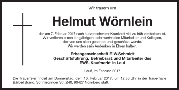 Traueranzeige von Helmut Woernlein von Pegnitz-Zeitung