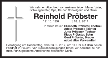 Traueranzeige von Reinhold Pröbster von Der Bote