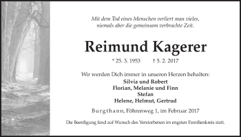 Traueranzeige von Reimund Kagerer von Der Bote