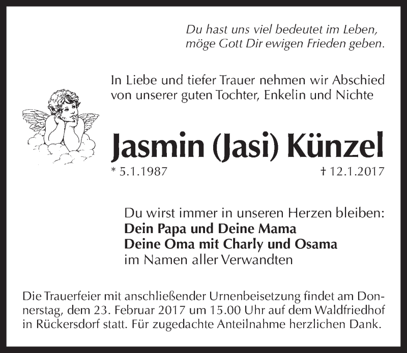  Traueranzeige für Jasmin Künzel vom 21.02.2017 aus Pegnitz-Zeitung