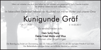 Traueranzeige von Kunigunde Gräf von Hersbrucker Zeitung