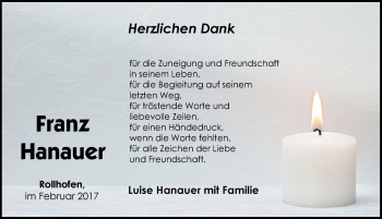 Traueranzeige von Franz Hanauer von Pegnitz-Zeitung