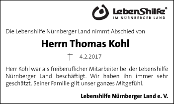 Traueranzeige von Thomas Kohl von Pegnitz-Zeitung