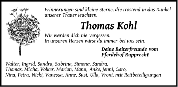 Traueranzeige von Thomas Kohl von Pegnitz-Zeitung