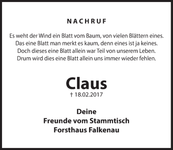 Traueranzeige von Claus Gottsmann von Hersbrucker Zeitung